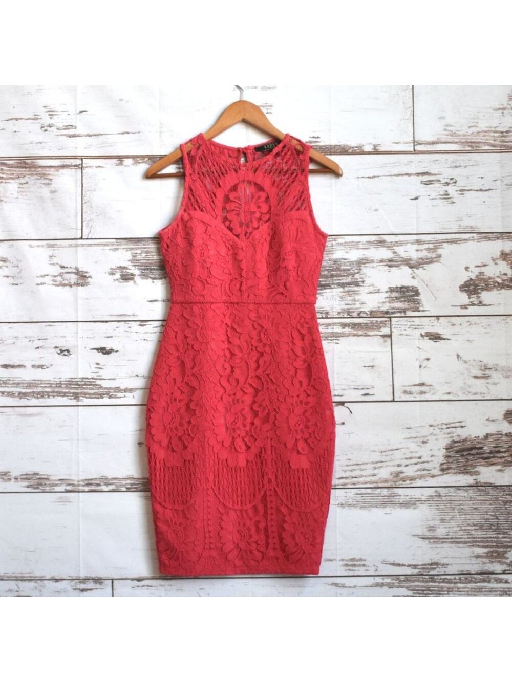 LIPSY  Women's Coral Sheath Lace Dress Size 4